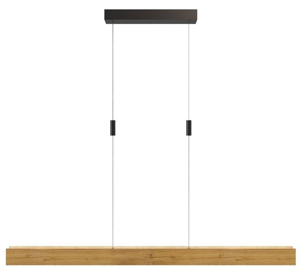 Elobra LED závěsné světlo Mexico, délka 89 cm, v barvě dubu, dřevo, 2 žárovky, stmívatelný, Světlé dřevo, Obývací pokoj / jídelna, Dřevo
