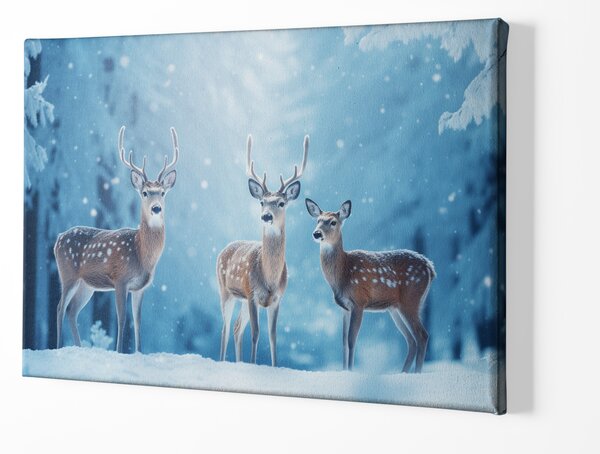Obraz na plátně - Mladí jelínci s laní v zimní krajině FeelHappy.cz Velikost obrazu: 40 x 30 cm