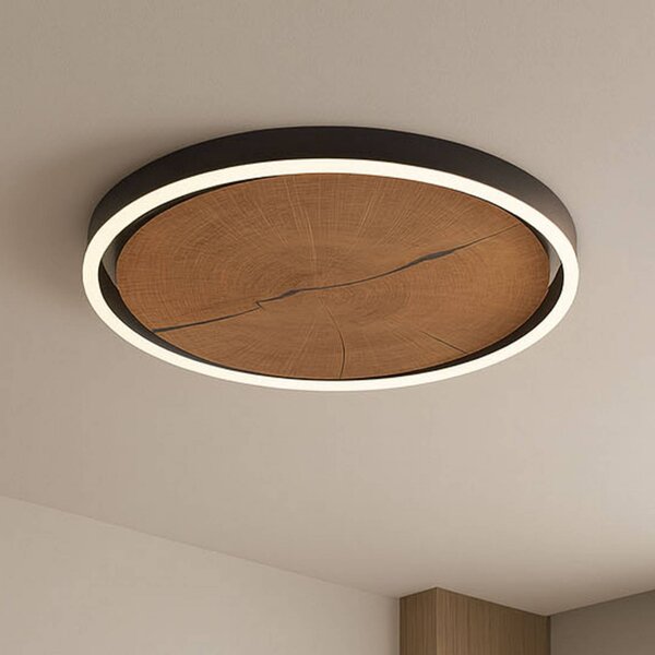 Elobra LED stropní svítidlo Havana M, masivní dřevo/kov, Ø 57 cm, stmívatelný, Tmavé dřevo, Obývací pokoj / jídelna, Dřevo
