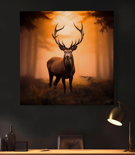 Obraz na plátně - Majestátní jelen v podzimním lese FeelHappy.cz Rozměr obrazu (Šířka x Výška): 40 x 40 cm