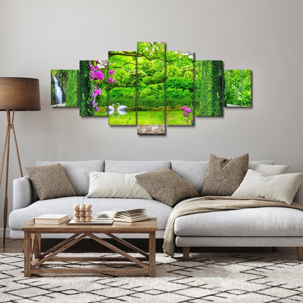 Obraz - Kouzelná zahrada s labutěmi (210x100 cm)