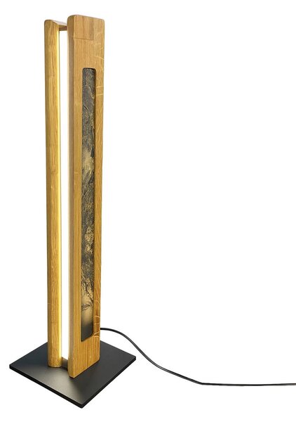 Elobra LED stolní lampa Chile, čtyřstranná, dub/barevná břidlice, 54 cm, stmívatelný, Světlé dřevo, Obývací pokoj / jídelna, Dřevo