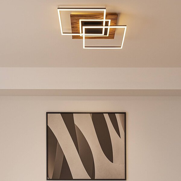 Elobra LED stropní svítidlo Atacama M Plus, dub/černá, dřevo, RGBW, stmívatelný, Světlé dřevo, Obývací pokoj / jídelna, Dřevo