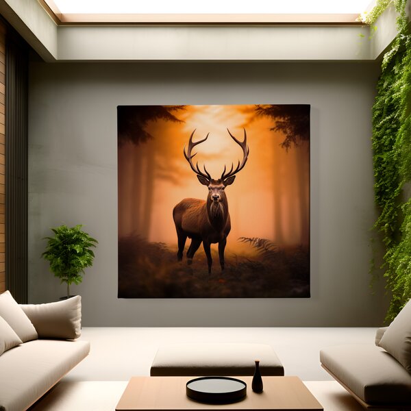 Obraz na plátně - Majestátní jelen v podzimním lese FeelHappy.cz Rozměr obrazu (Šířka x Výška): 40 x 40 cm