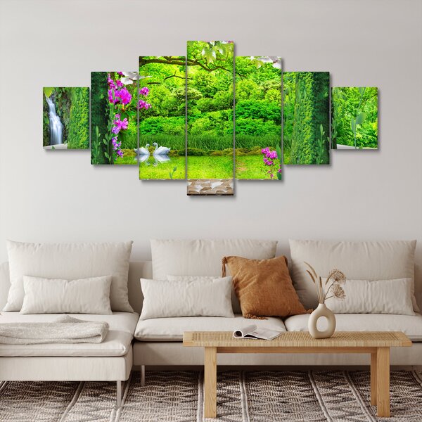Obraz - Kouzelná zahrada s labutěmi (210x100 cm)