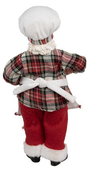 Bílá vánoční dekorace Santa Claus s perníčkem a lízátkem Candy Cane v kapse držící dort s polevou – 28 cm