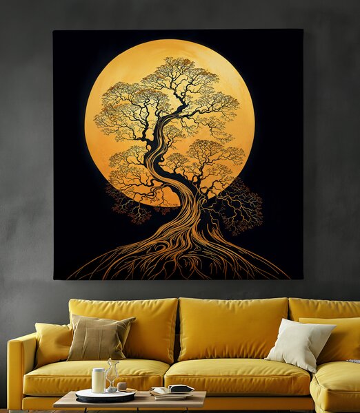 Obraz na plátně - Strom života Zlatý dub FeelHappy.cz Velikost obrazu (šířka x výška): 40 x 40 cm