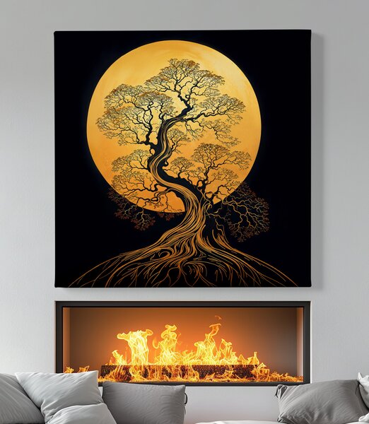 Obraz na plátně - Strom života Zlatý dub FeelHappy.cz Velikost obrazu (šířka x výška): 40 x 40 cm