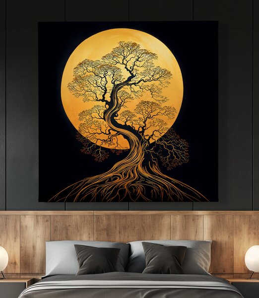 Obraz na plátně - Strom života Zlatý dub FeelHappy.cz Velikost obrazu (šířka x výška): 40 x 40 cm