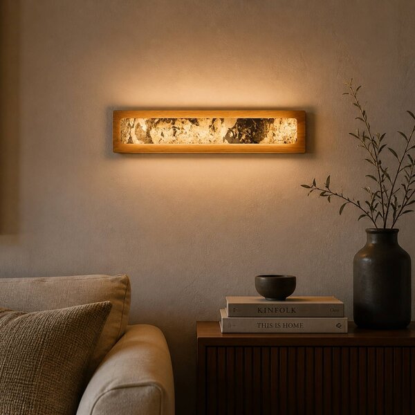 Elobra LED nástěnné světlo Chile L, dub/barevná břidlice, šířka 20 cm, Světlé dřevo, Obývací pokoj / jídelna, Dřevo