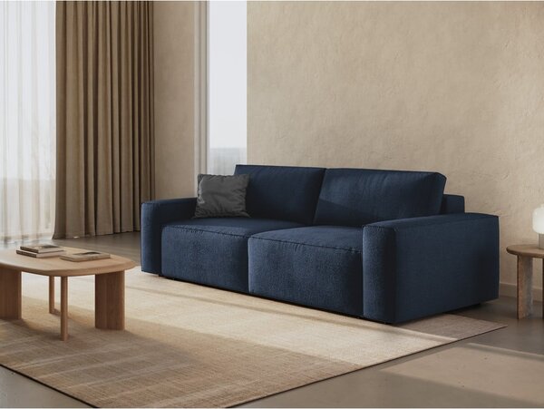 Tmavě modrá rozkládací pohovka z textilie bouclé 247 cm Jodie – Micadoni Home