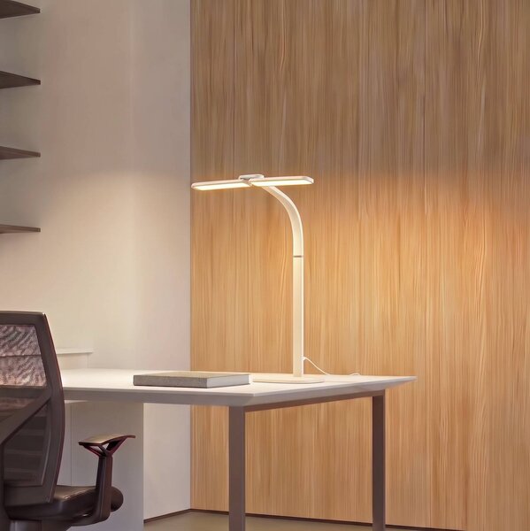 Arcchio LED stolní lampa Fynnon, bílá, stmívatelné, stmívatelný, Bílá / opál, Pracovna / kancelář, kov, Moderní