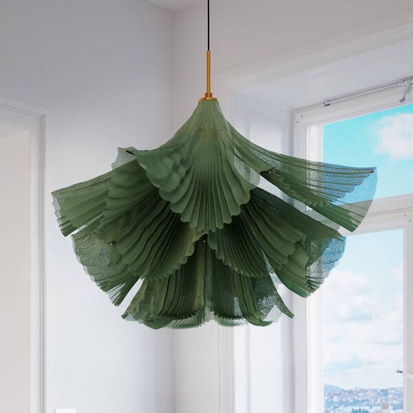 By Rydéns Závěsné světlo Juliette Rydéns, zelené, tyl/kov, 75 cm, E27, stmívatelný, Zelená, Obývací pokoj / jídelna, kov, Design
