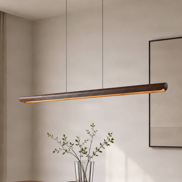 Lucande LED závěsné světlo Callahan, ořechové dřevo, délka 115 cm, Tmavé dřevo, Obývací pokoj / jídelna, Dřevo, Moderní
