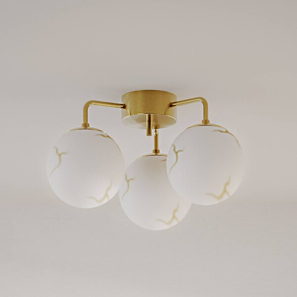 By Rydéns Stropní světlo Bellagio Rydéns, mosaz/bílá, 3 žárovky, sklo, stmívatelný, Bílá / opál, Obývací pokoj / jídelna, Sklo