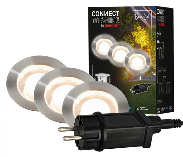 BRILONER CONNECT TO SHINE startovací sada Kebony 3ks LED zapuštěných svítidel do země pr.30mm, IP67 3912032