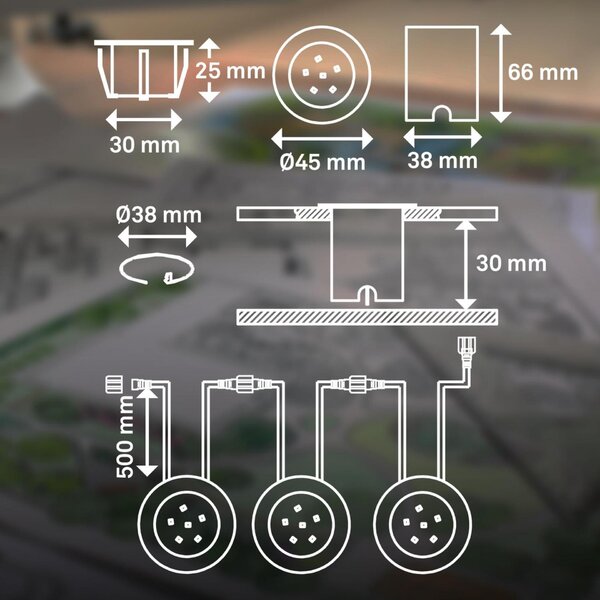 BRILONER CONNECT TO SHINE prodlužovací sada Tilia 3ks LED zapuštěných svítidel do země, IP67 3917032