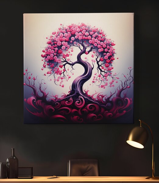 Obraz na plátně - Strom života s růžovými kvítky FeelHappy.cz Velikost obrazu: 60 x 60 cm