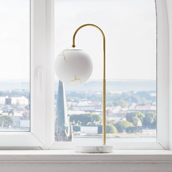 By Rydéns Stolní lampa Bellagio Rydéns, mosaz/bílá, sklo, E27, Mosaz / zlato, Obývací pokoj / jídelna, kov