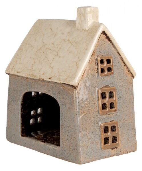 Šedý keramický domeček na čajovou svíčku Houthem XXVI – 15x10x17 cm