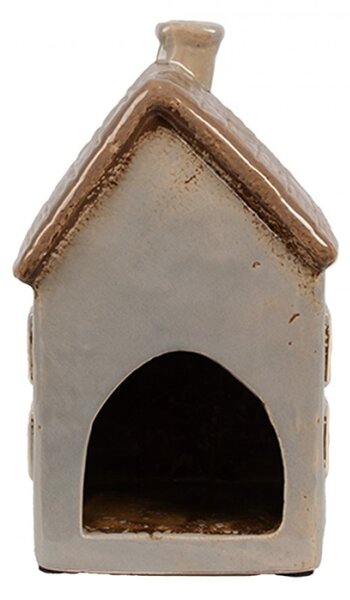 Šedý keramický domeček na čajovou svíčku Houthem XVII – 9x9x16 cm