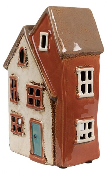 Hnědo-béžový keramický domeček na čajovou svíčku Houthem VII – 13x8x20 cm