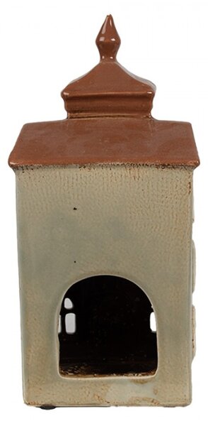 Zelenošedý keramický domeček na čajovou svíčku Houthem IX – 12x9x25 cm
