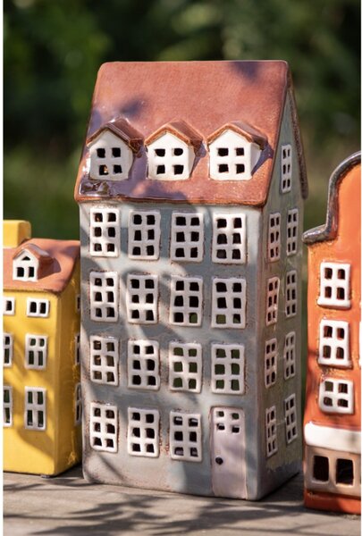 Šedý keramický domeček na čajovou svíčku Houthem XIV – 15x11x30 cm