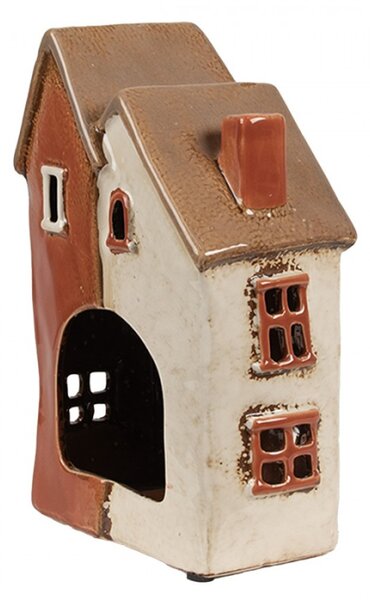 Hnědo-béžový keramický domeček na čajovou svíčku Houthem VII – 13x8x20 cm