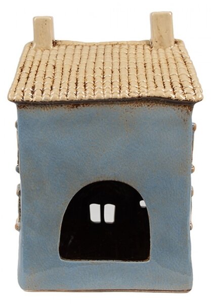 Modrý keramický domeček na čajovou svíčku Houthem XXI – 16x10x23 cm