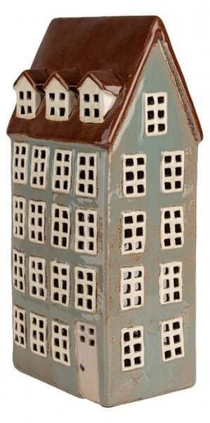 Šedý keramický domeček na čajovou svíčku Houthem XIV – 15x11x30 cm