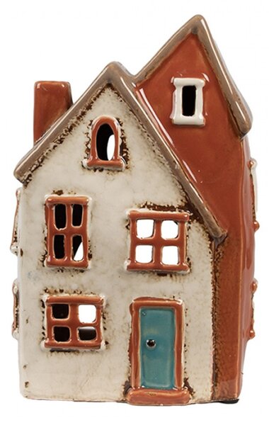 Hnědo-béžový keramický domeček na čajovou svíčku Houthem VII – 13x8x20 cm