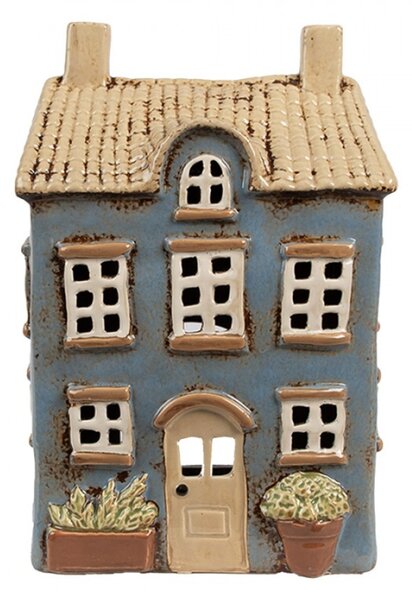 Modrý keramický domeček na čajovou svíčku Houthem XXI – 16x10x23 cm
