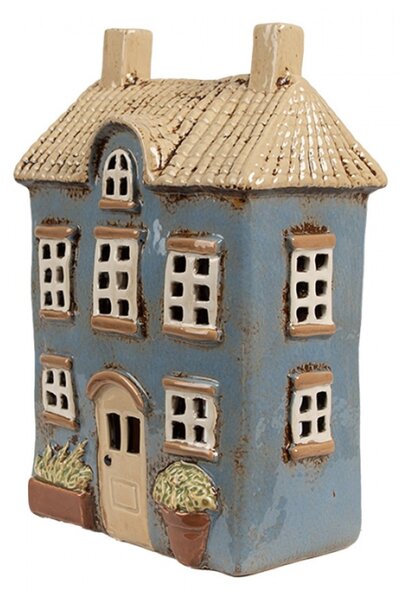 Modrý keramický domeček na čajovou svíčku Houthem XXI – 16x10x23 cm