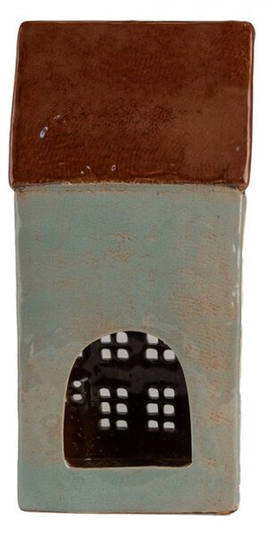 Šedý keramický domeček na čajovou svíčku Houthem XIV – 15x11x30 cm