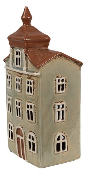 Zelenošedý keramický domeček na čajovou svíčku Houthem IX – 12x9x25 cm
