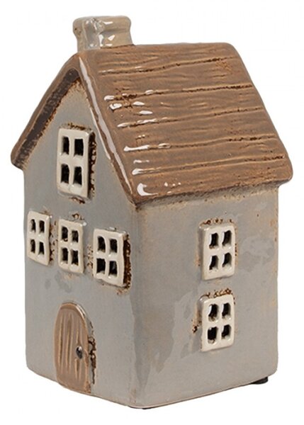 Šedý keramický domeček na čajovou svíčku Houthem XVII – 9x9x16 cm