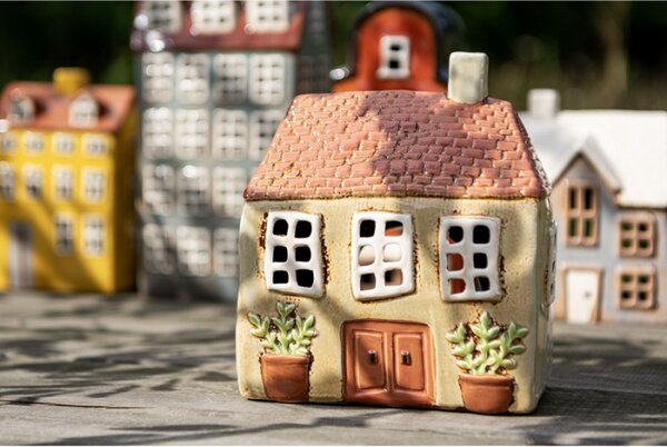 Zelený keramický domeček na čajovou svíčku Houthem XXIII – 17x10x19 cm