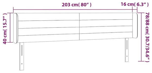 Čelo postele s LED světle šedé 203 x 16 x 78/88 cm samet 3123442