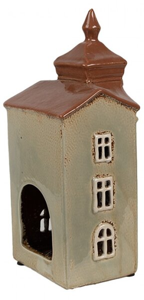 Zelenošedý keramický domeček na čajovou svíčku Houthem IX – 12x9x25 cm