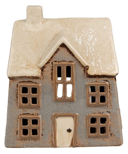 Šedý keramický domeček na čajovou svíčku Houthem XXVI – 15x10x17 cm