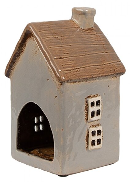 Šedý keramický domeček na čajovou svíčku Houthem XVII – 9x9x16 cm