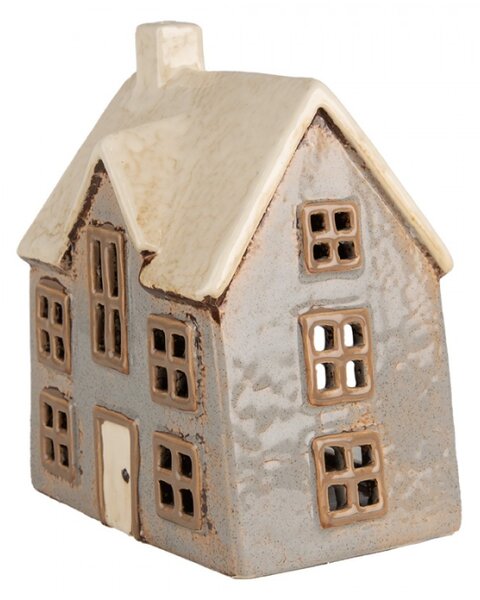 Šedý keramický domeček na čajovou svíčku Houthem XXVI – 15x10x17 cm