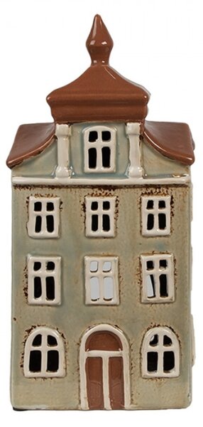 Zelenošedý keramický domeček na čajovou svíčku Houthem IX – 12x9x25 cm