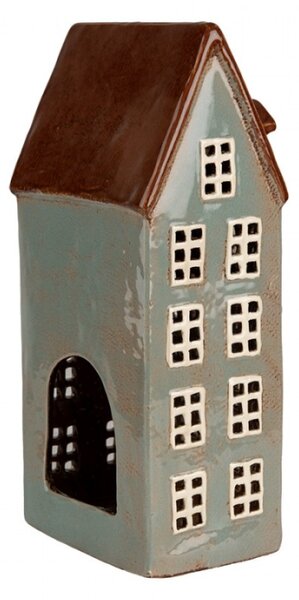 Šedý keramický domeček na čajovou svíčku Houthem XIV – 15x11x30 cm