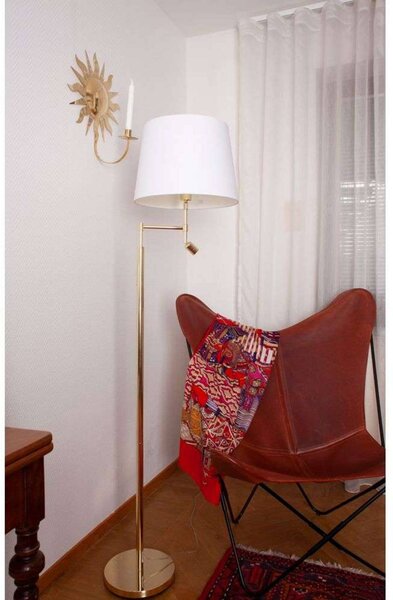 By Rydéns stojací lampa Orlando, mosaz/bílá, kov, látka, E27, Černá, Obývací pokoj / jídelna, kov, Lampička na čtení