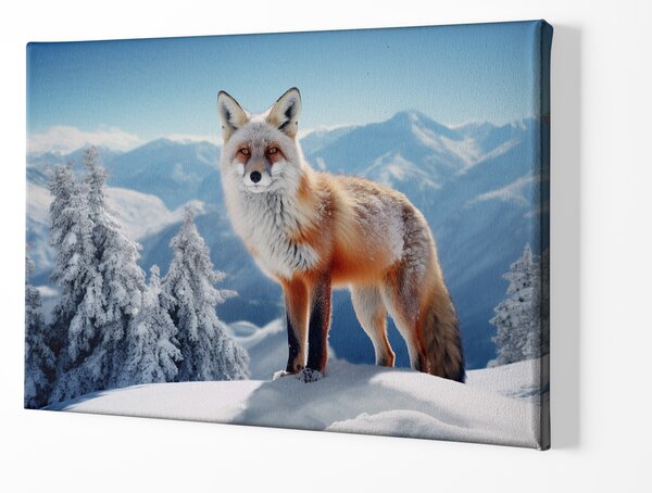 Obraz na plátně - Liška stojící v zasněžených horách FeelHappy.cz Velikost obrazu: 60 x 40 cm