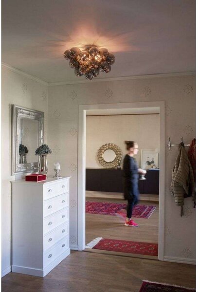 By Rydéns Stropní světlo Rydéns, velké, kouřově šedé, Ø 50 cm – stmívatelný, Hliník / šedá / zinek, Obývací pokoj / jídelna, Sklo