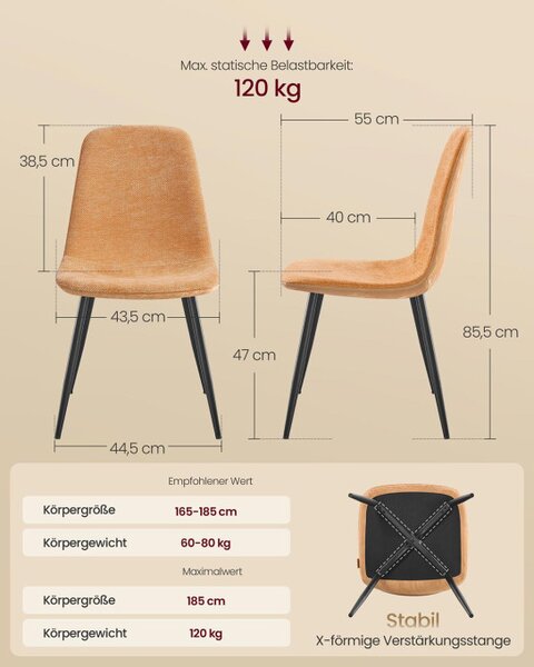 Set čtyř jídelních židlí karamelový (4 ks)