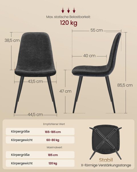 Set čtyř jídelních židlí tmavě šedý (4 ks)